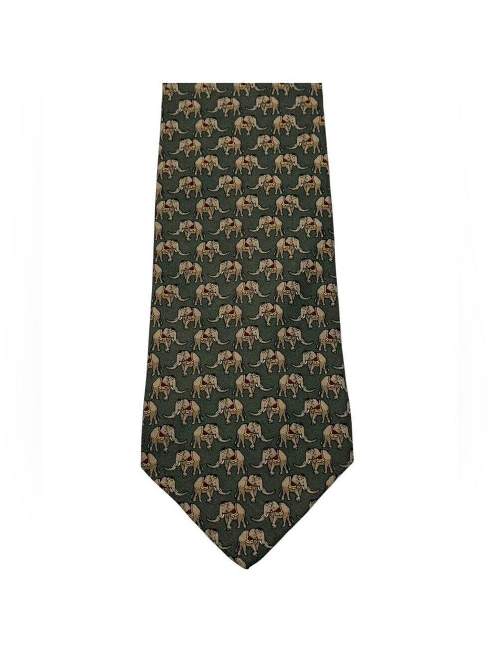 Brooks Brothers Makers Silk Tie Green Elephant Print USA